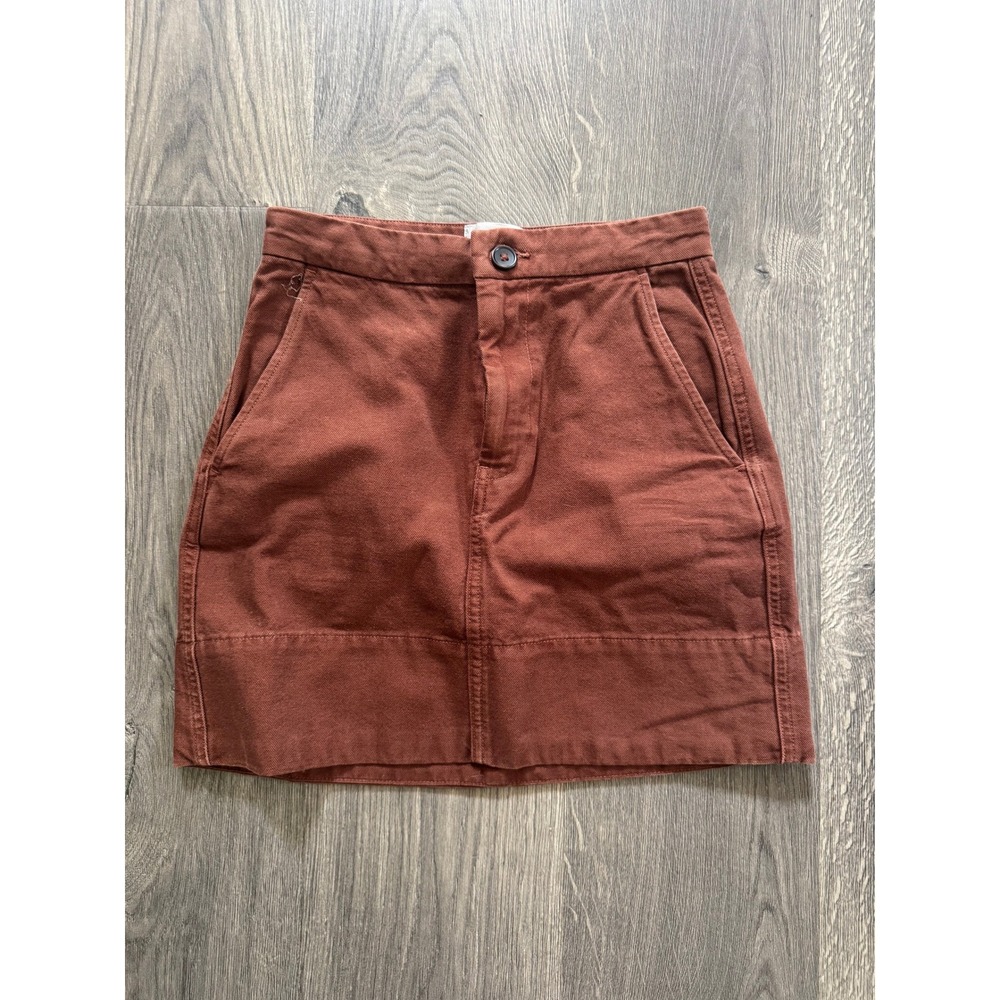 Everlane The Canvas Straight Mini Skirt 00 Brown Chocolate Cotton Pockets NWOT